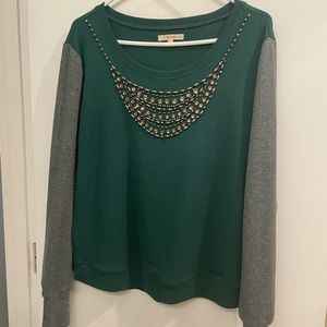 Bedazzled two tone green sweater